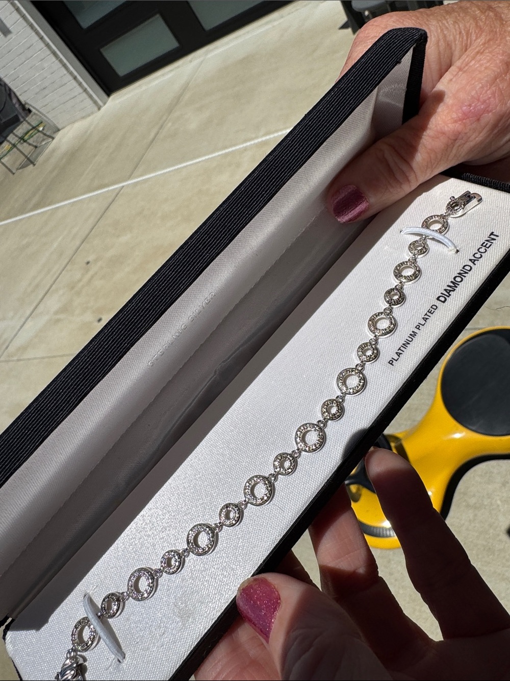 Silver Plated Circle Link Bracelet with Diamond Accent